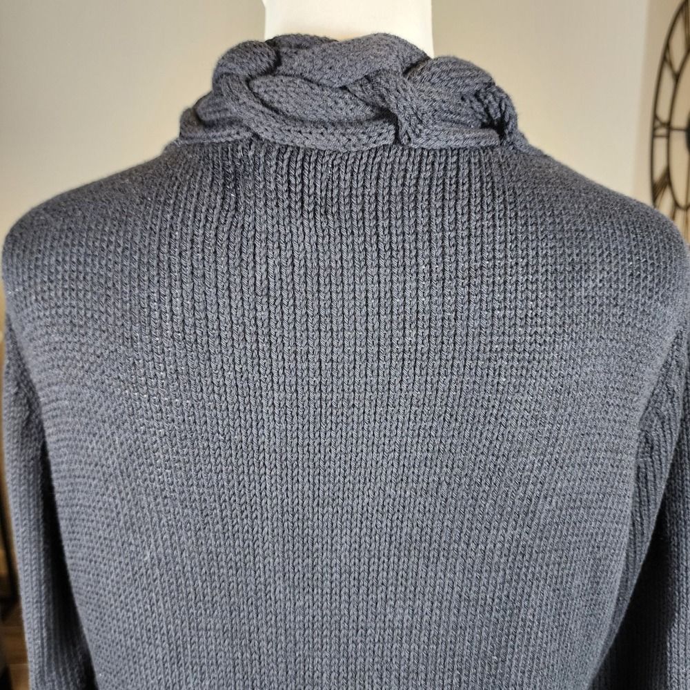 Pure Handknit Long Cardigan Sweater Womens L XL Navy Braided Trim Office Casual - Picture 5 of 10